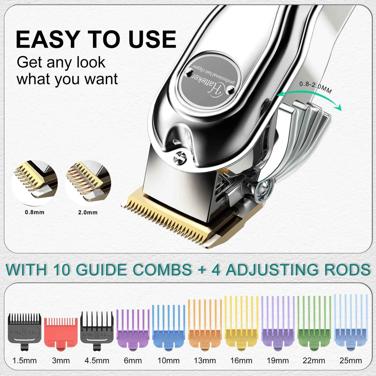HATTEKER Professional Hair Trimmer Cordless Barbers Grooming Kit Rechargeable
