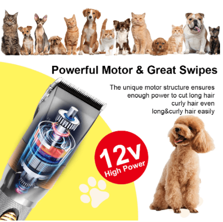 HATTEKER  12V High Power Pet Clipper Electric Grooming Trimmer Haircut Shaver