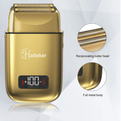 HATTEKER Pro Shaver Bald Head Metal Double Foil Titanium Electric Razor Rechargeable