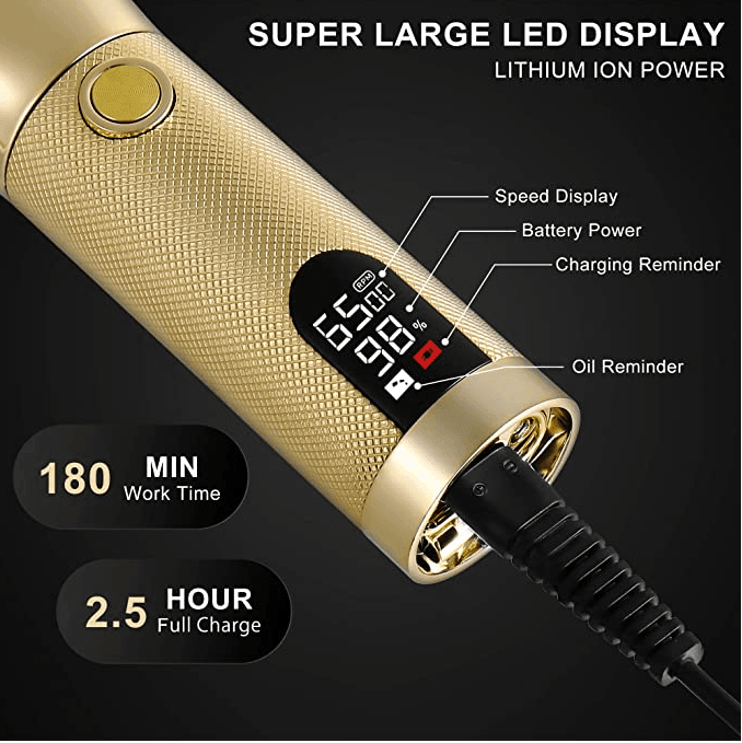 HATTEKER Hair Clippers 0.1mm Beard Trimmer Cordless Gold Portable Rechargeable