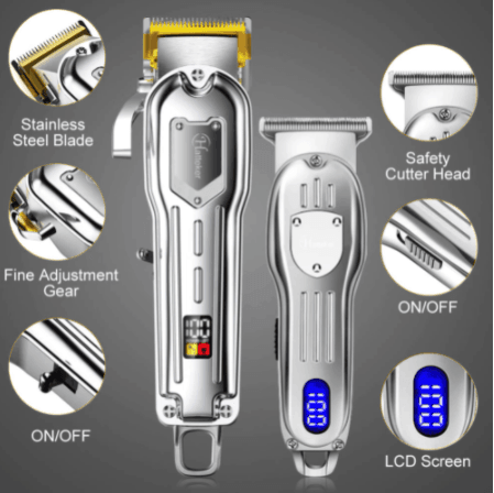 HATTEKER Professional Electric Hair clipper Metal Hair Cutter 2 machines Set Cordless
