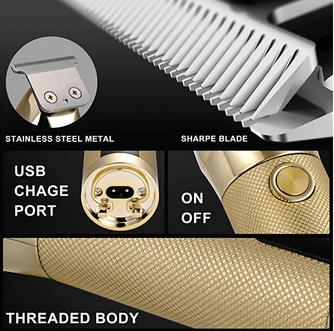 HATTEKER Hair Clippers 0.1mm Beard Trimmer Cordless Gold Portable Rechargeable