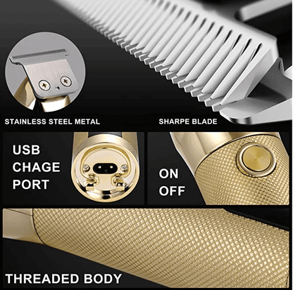 HATTEKER Hair Clippers 0.1mm Beard Trimmer Cordless Gold Portable Rechargeable