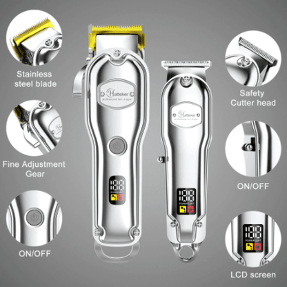 HATTEKER Set Hair Clipper Professional Cutter Set Metal Electric Cordless Hair Trimmer LCD Display Hairdressing